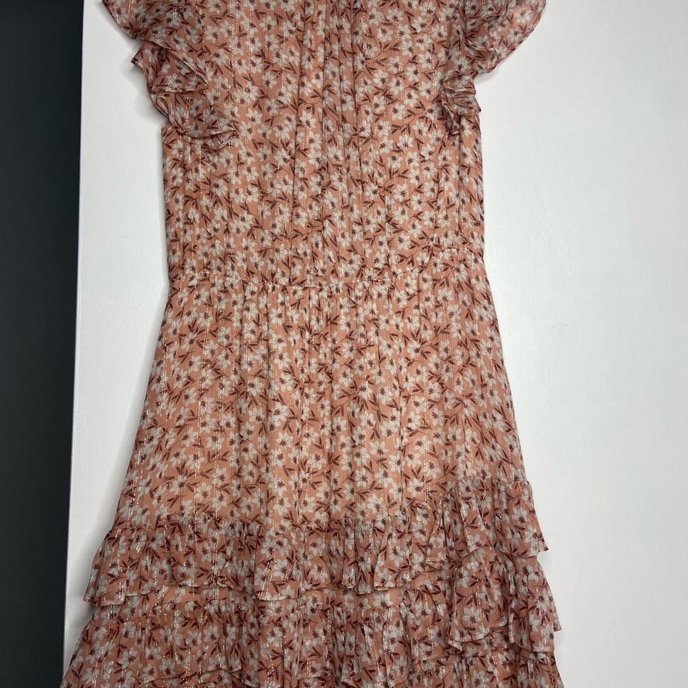 REBECCA TAYLOR Pink Ruffle Floral Mini Boho Dress Size 4 - Picture 8 of 10